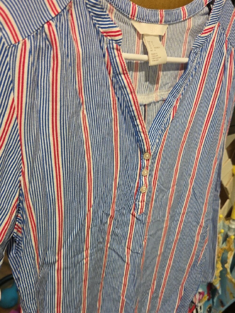 H&M Blue and Red Striped Button-Front Blouse - Picture 3 of 6